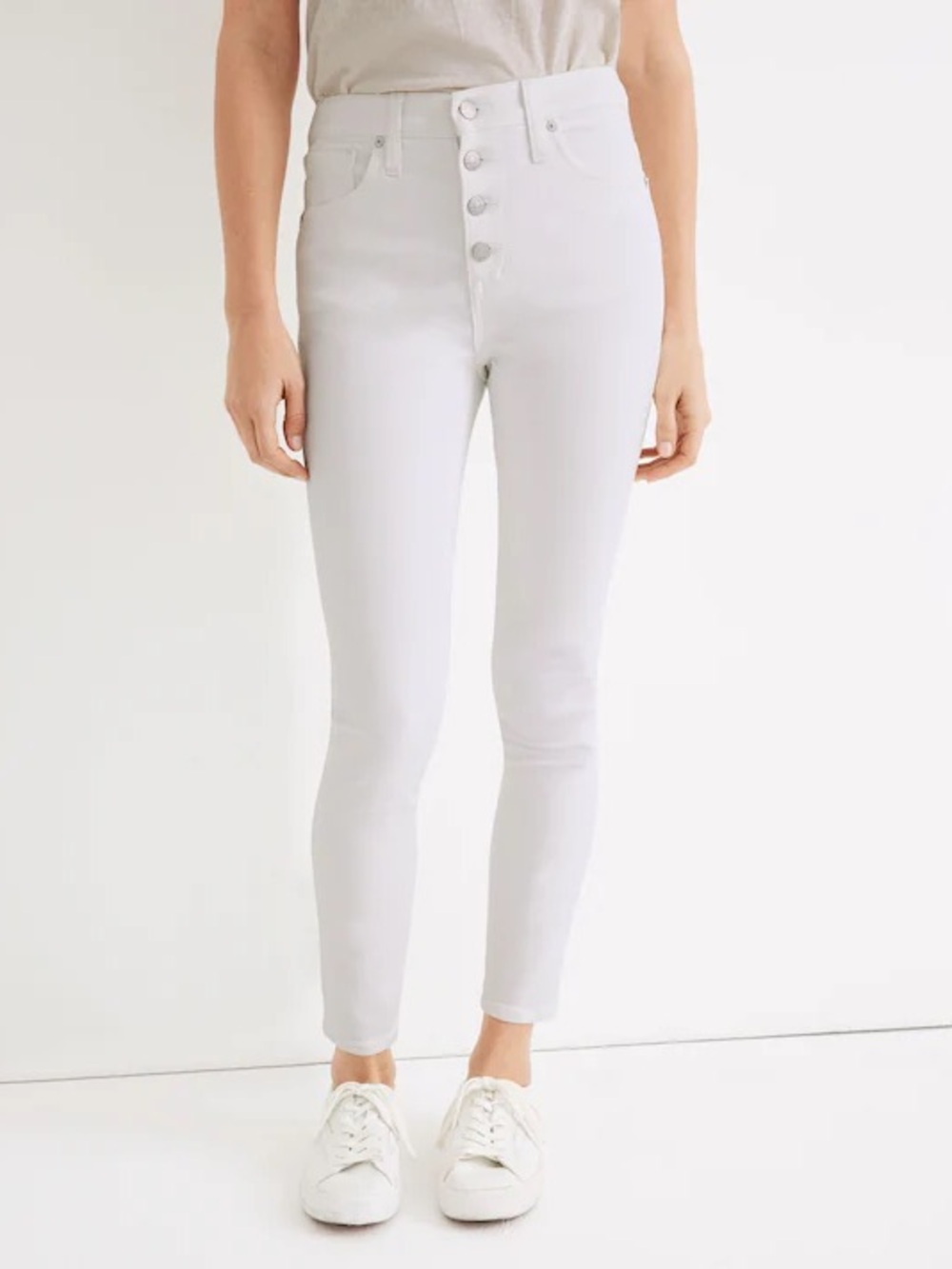 Madewell 10" High-Rise Skinny Crop Jeans in Pure White: Button-Front